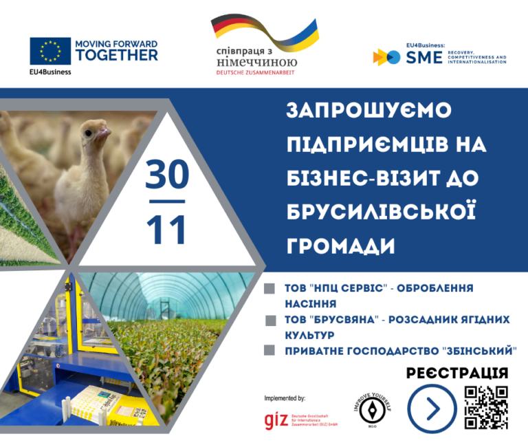 Підприємців запрошують на бізнес-візит до підприємств Брусилівської громади за підтримки EU4Business