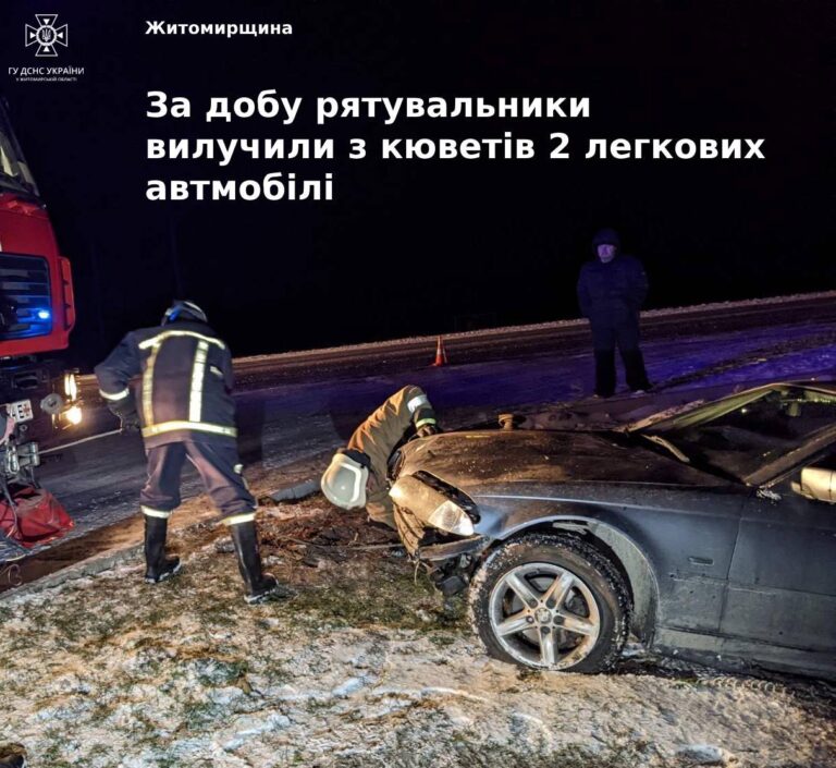 Упродовж минулої доби рятувальники двічі допомогли у вилученні автомобілів з кювету