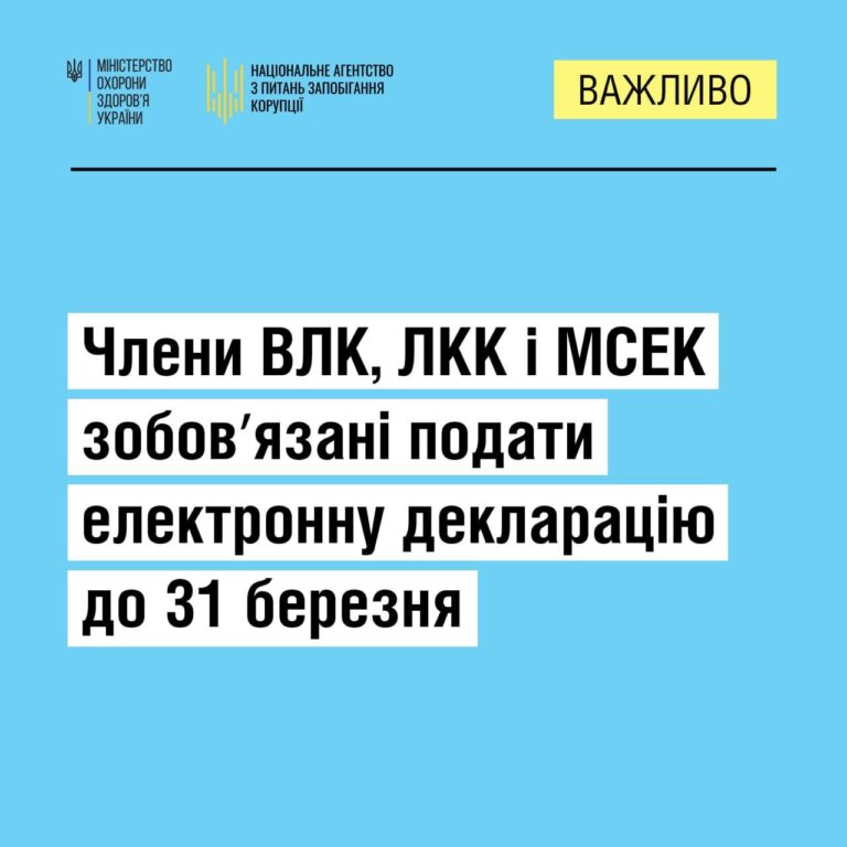 Члени медико-соціальних експертних комісій повинні подати е-декларацію за 2023 рік