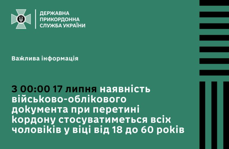 З 17 липня наявність військово-облікового документа при перетині кордону стосуватиметься всіх чоловіків у віці від 18 до 60 років