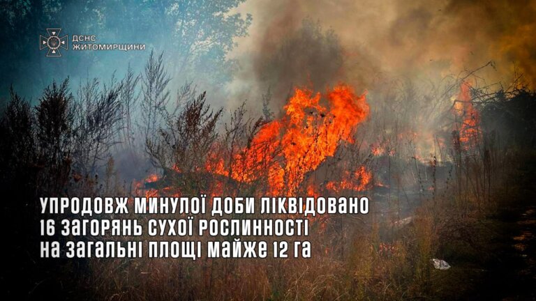 Упродовж минулої доби на території області рятувальниками ліквідовано 16 займань цьогорічного сухостою
