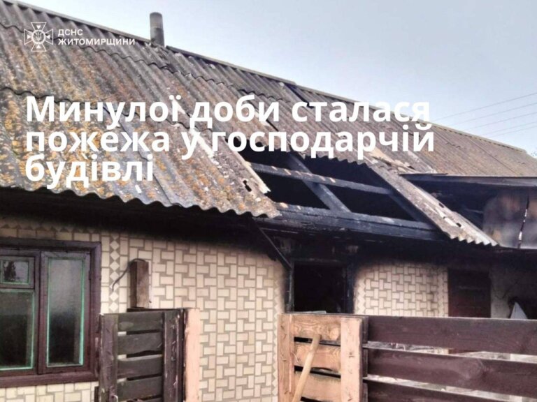 Вчора ввечері сталася пожежа в цегляній господарській будівлі у м. Баранівка