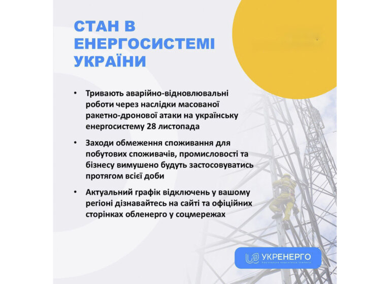 Укренерго: інформація про відключення
