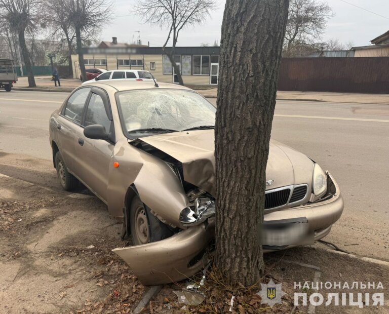 На вулиці Перемоги у Житомирі Daewoo в’їхав у дерево, водій та пасажир легковика отримали травми, їх доставили до лікарні