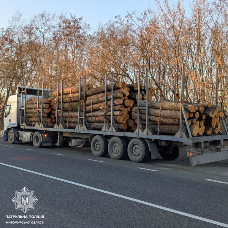 На дорогах у Житомирській області патрульні виявили дві вантажівки, водії яких перевозили деревину без документів