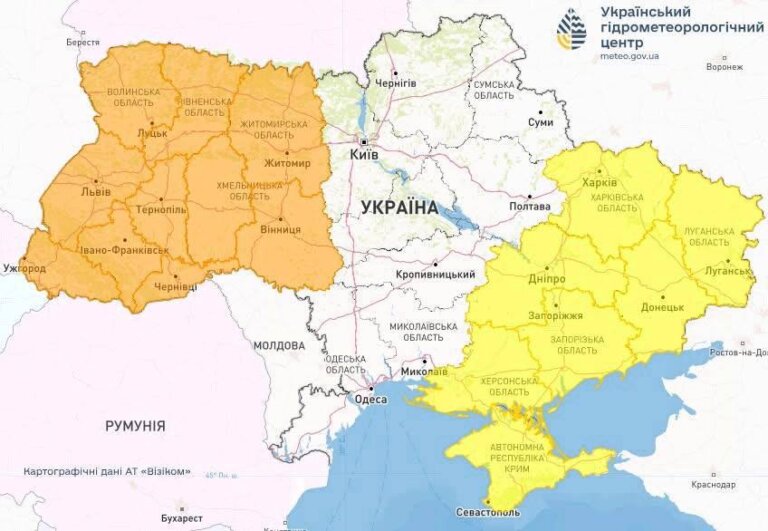 Жовтий та помаранчевий рівень небезпеки в Україні! — попереджає Укргідрометцентр