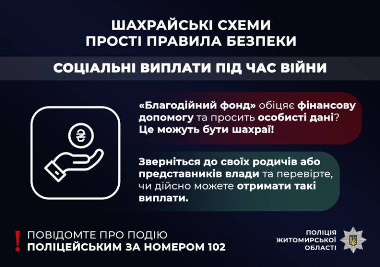 Допомога від міжнародних організацій: поліцейські Житомирщини застерігають від поширеної схеми шахрайства