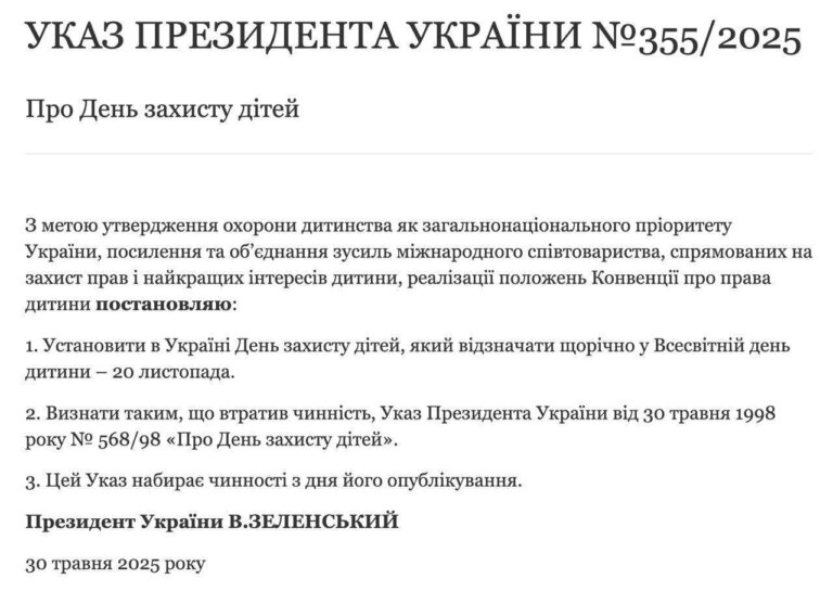 День захисту дітей в Україні офіційно перенесли з 1 червня на 20 листопада