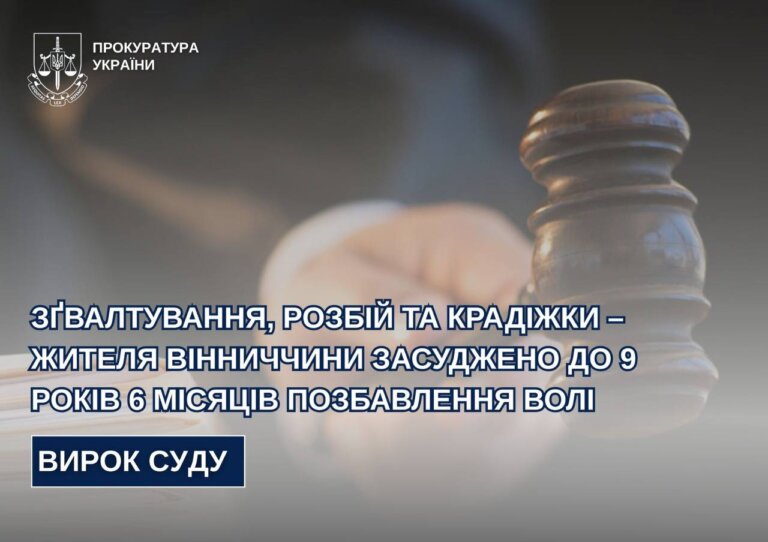 Зґвалтування, розбій та крадіжки – жителя Вінниччини засуджено до 9 років 6 місяців позбавлення волі