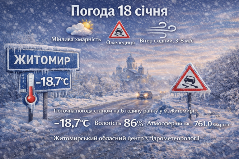 Прогноз погоди на день 18 січня по Житомирській області