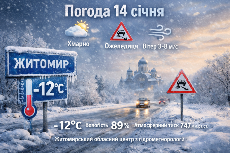 Прогноз погоди на день 14 січня по Житомирській області