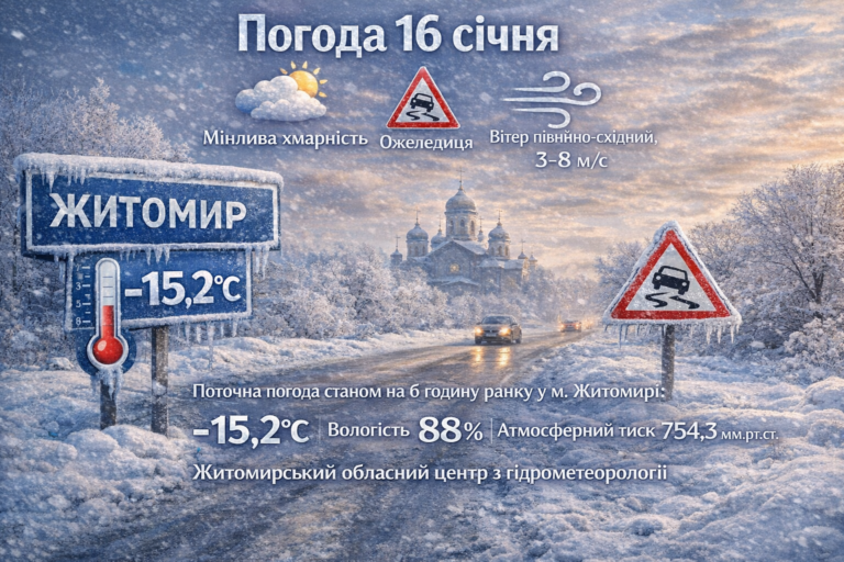 Прогноз погоди на день 16 січня по Житомирській області