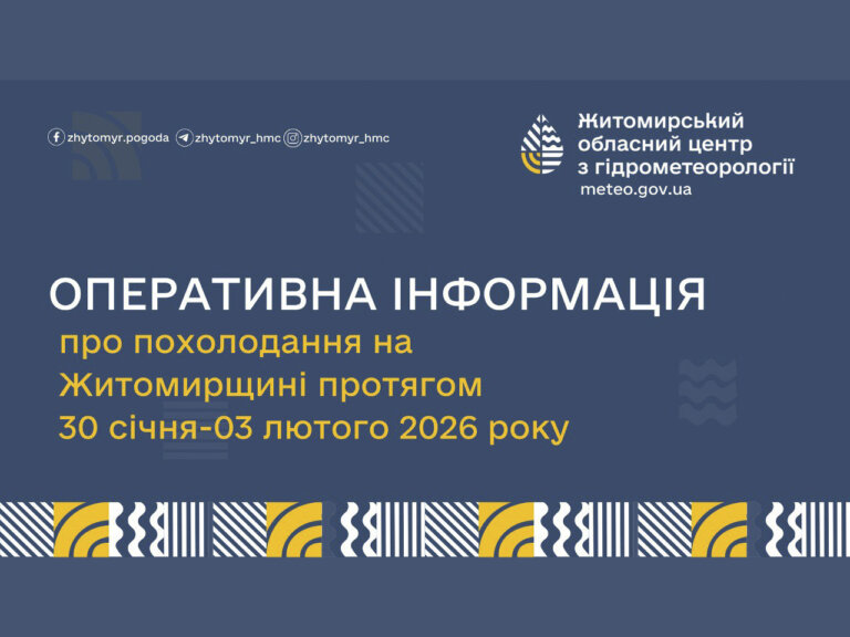 Протягом 30 січня – 03 лютого на Житомирщині очікується різке зниження температурного режиму