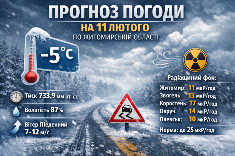 Прогноз погоди на день 11 лютого по Житомирській області