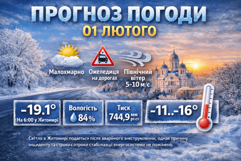 Прогноз погоди на день 01 лютого по Житомирській області: Холодна погода