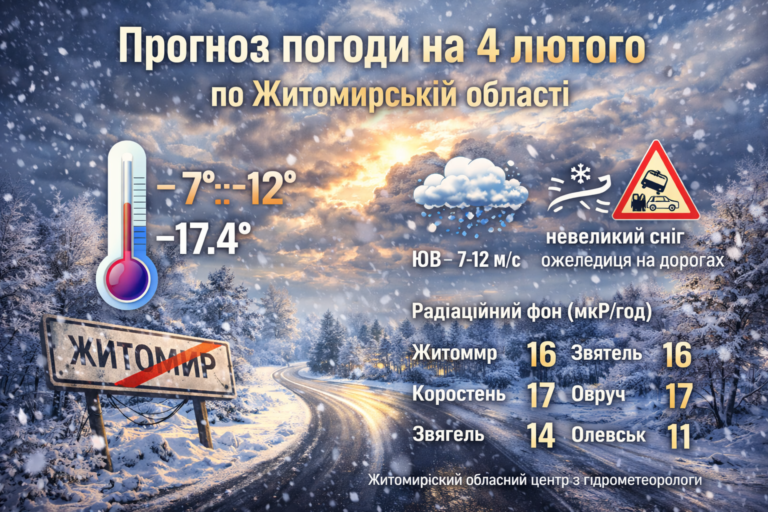 Прогноз погоди на день 4 лютого по Житомирській області