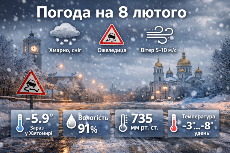 Прогноз погоди на день 8 лютого по Житомирській області