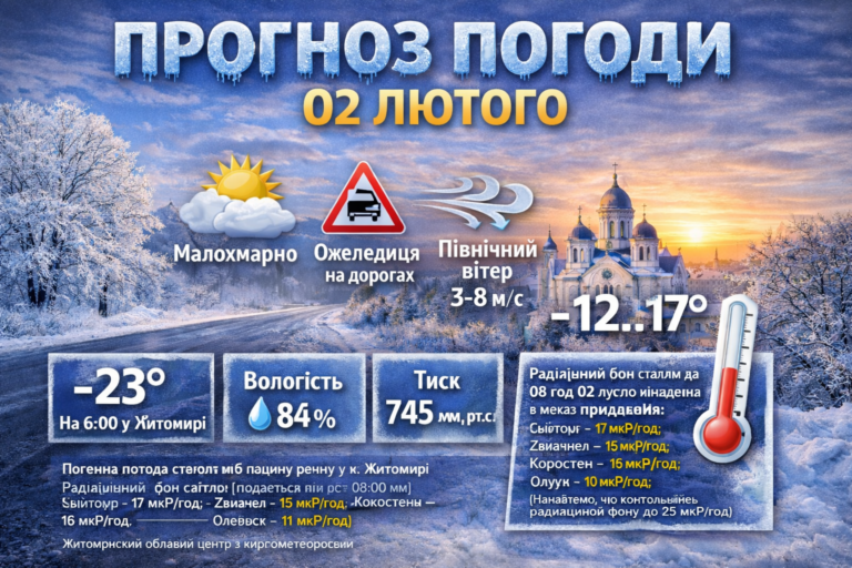 Прогноз погоди на день 02 лютого по Житомирській області