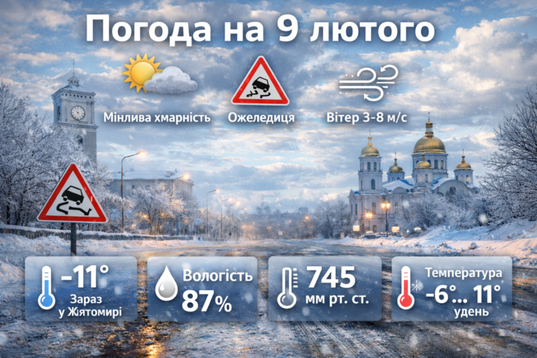 Прогноз погоди на день 9 лютого по Житомирській області