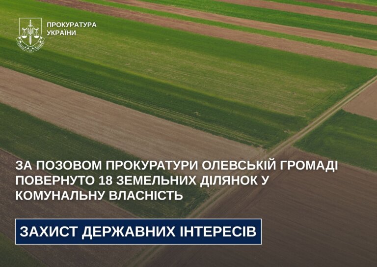 За позовом прокуратури Олевській громаді повернуто 18 земельних ділянок у комунальну власність