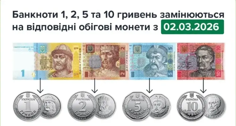 Вже відсьогодні купюри 1, 2, 5 та 10 грн зразків 2003–2007 років вилучають із обігу — НБУ