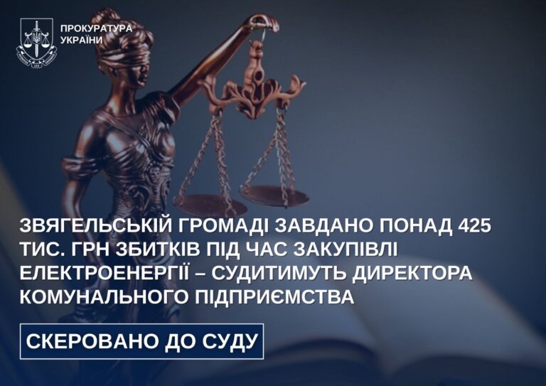 Звягельській громаді завдано понад 425 тис. грн збитків під час закупівлі електроенергії – судитимуть директора комунального підприємства