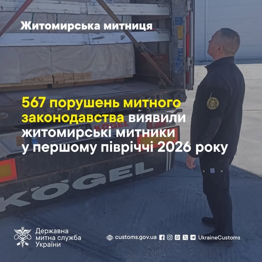 За пів року Житомирська митниця виявила 567 порушень митного законодавства на 80,9 млн грн