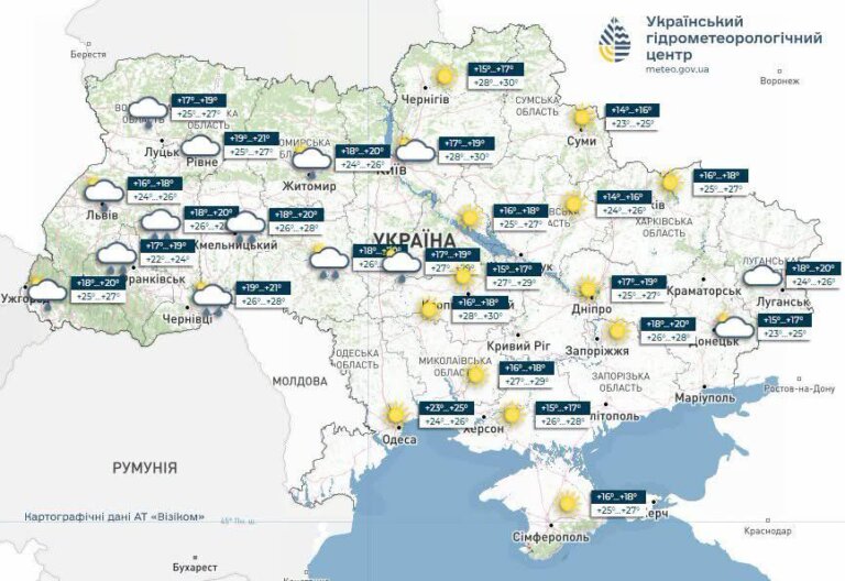 Грози, град та шквали 19 липня накриють низку областей України, — Укргідрометцентр