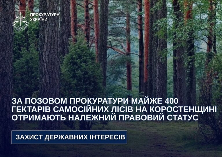 За позовом прокуратури майже 400 гектарів самосійних лісів на Коростенщині отримають належний правовий статус