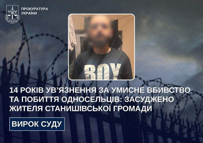 14 років ув’язнення за умисне вбивство та побиття односельців: засуджено жителя Станишівської громади