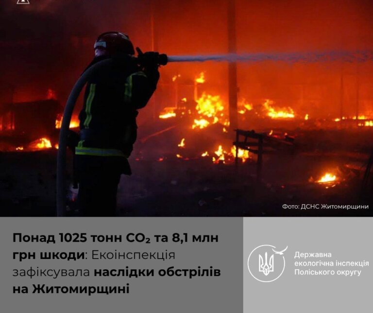 Понад 8,1 мільйона гривень — розмір шкоди атмосферному повітрю внаслідок вересневих обстрілів на Житомирщині